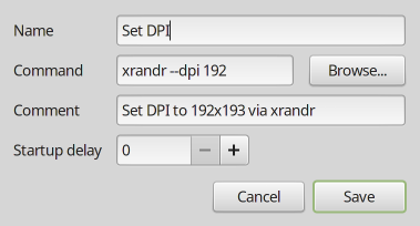 Startup application to set DPI using xrandr
